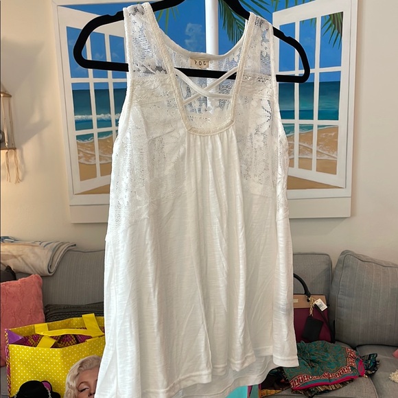 POL White Tank Top with Embroidered Scoop Neckline - Picture 1 of 4
